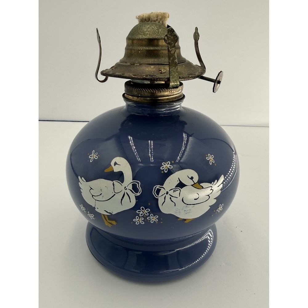 Vintage Lamplight Farms Kerosene Lamp –Lavender Blue with Ducks Cottagecore